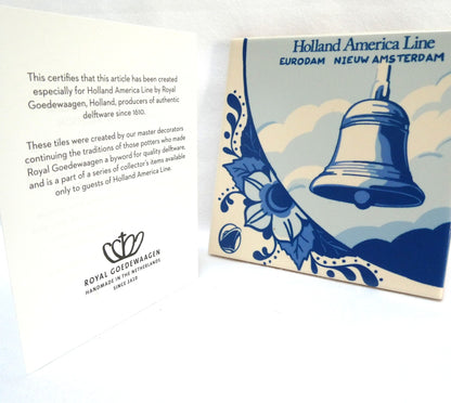 Holland America Line Collectible Delft Tile Coaster: Celebrating Sister Ships ms Eurodam and ms Nieuw Amsterdam BRAND NEW!