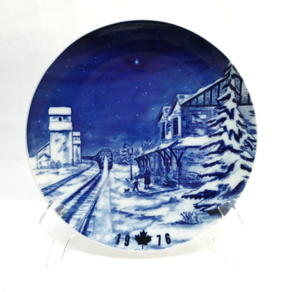 1976 Commemorative Plate Celebrating "Winter on the Prairies" and Featuring the Railway Station in Okotoks, Alberta, Made by Hutschenreuther of Germany