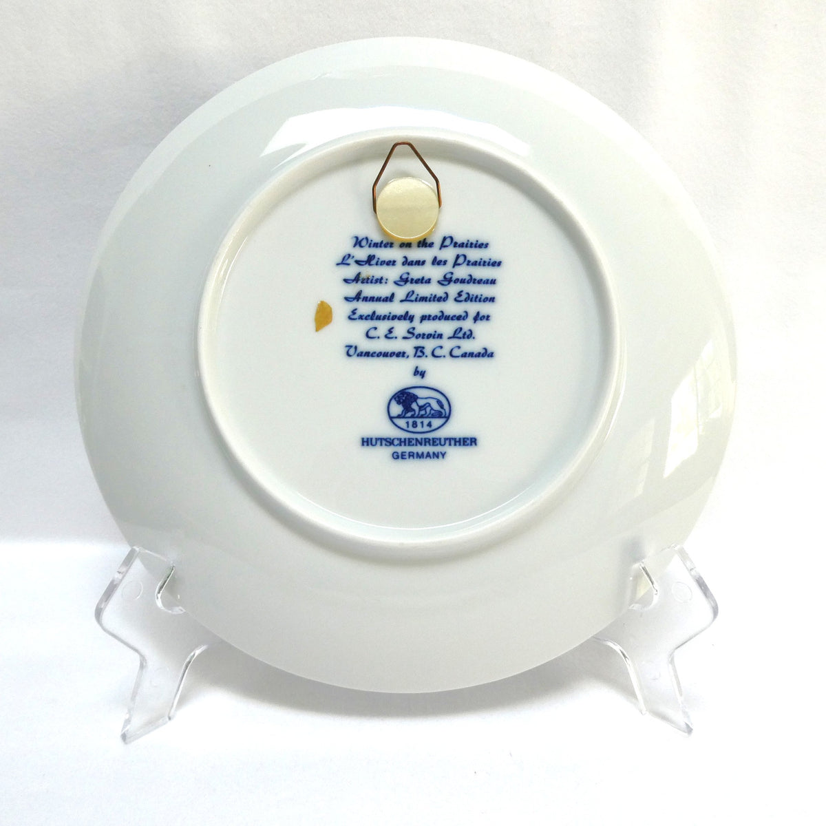 1976 Commemorative Plate Celebrating "Winter on the Prairies" and Featuring the Railway Station in Okotoks, Alberta, Made by Hutschenreuther of Germany