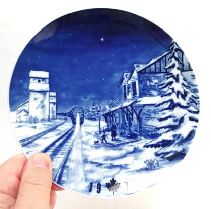 1976 Commemorative Plate Celebrating "Winter on the Prairies" and Featuring the Railway Station in Okotoks, Alberta, Made by Hutschenreuther of Germany