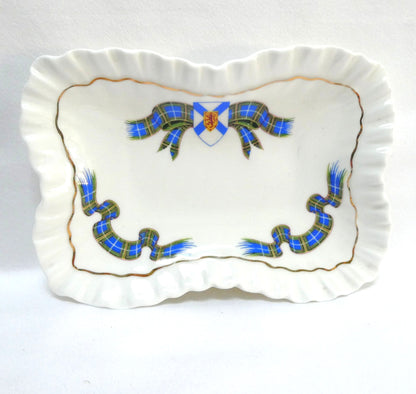 Vintage Fine Bone White China NOVA SCOTIA TARTAN and PROVINCIAL CREST TRINKET TRAY, by Adderley of England
