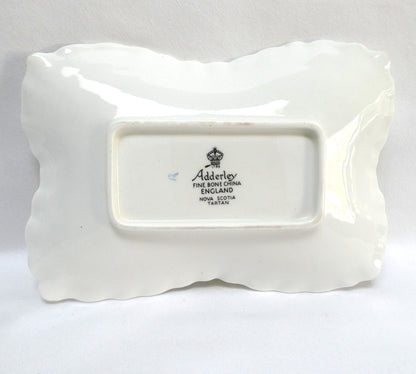 Vintage Fine Bone White China NOVA SCOTIA TARTAN and PROVINCIAL CREST TRINKET TRAY, by Adderley of England