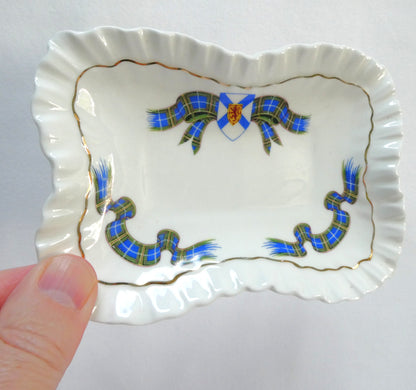 Vintage Fine Bone White China NOVA SCOTIA TARTAN and PROVINCIAL CREST TRINKET TRAY, by Adderley of England