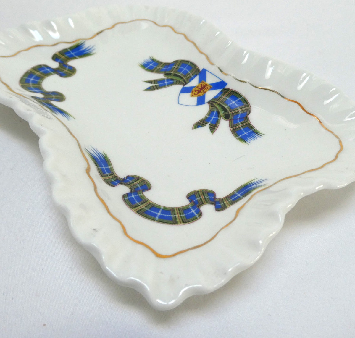 Vintage Fine Bone White China NOVA SCOTIA TARTAN and PROVINCIAL CREST TRINKET TRAY, by Adderley of England