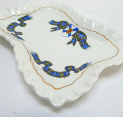 Vintage Fine Bone White China NOVA SCOTIA TARTAN and PROVINCIAL CREST TRINKET TRAY, by Adderley of England