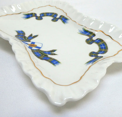 Vintage Fine Bone White China NOVA SCOTIA TARTAN and PROVINCIAL CREST TRINKET TRAY, by Adderley of England