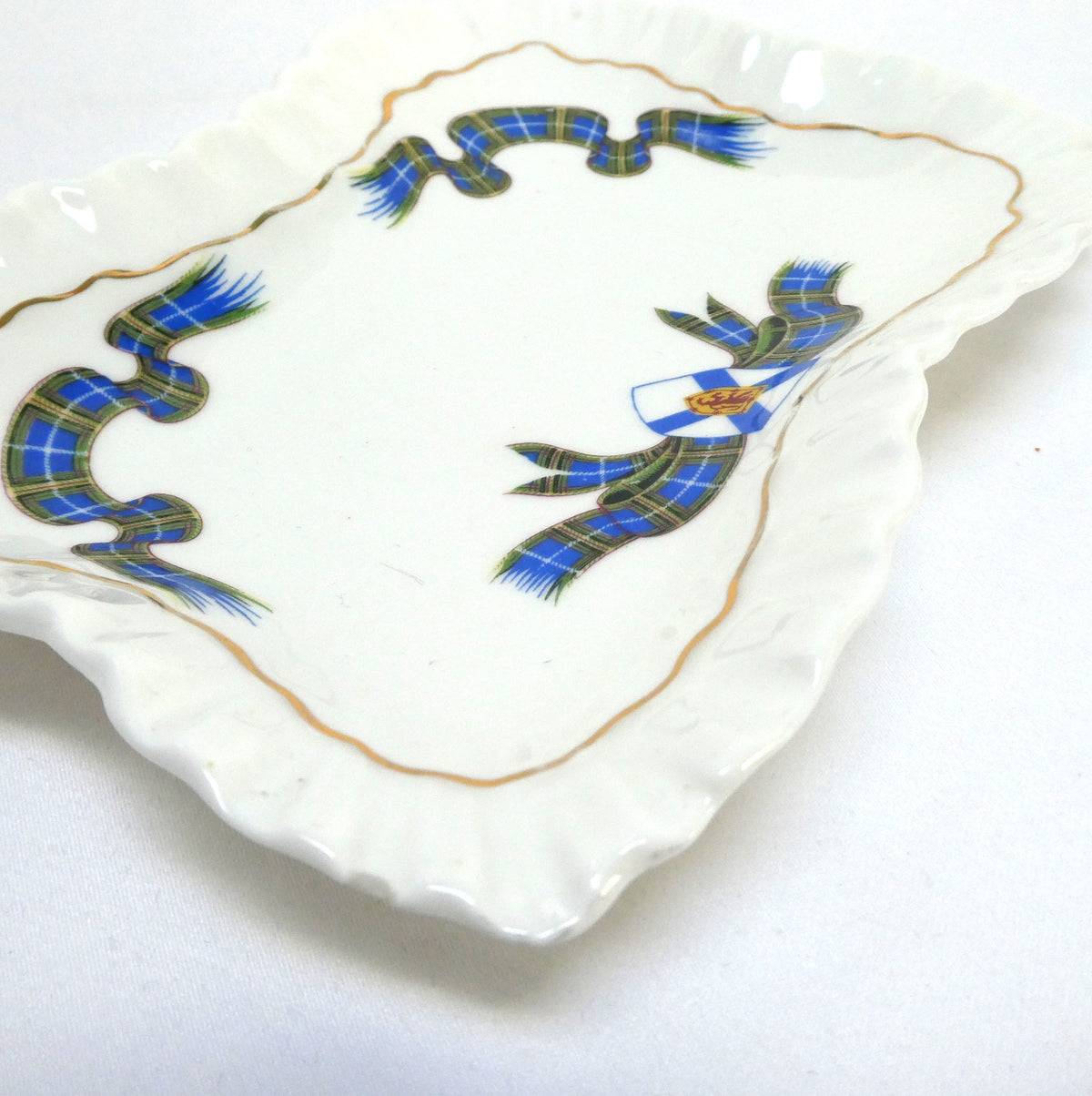 Vintage Fine Bone White China NOVA SCOTIA TARTAN and PROVINCIAL CREST TRINKET TRAY, by Adderley of England