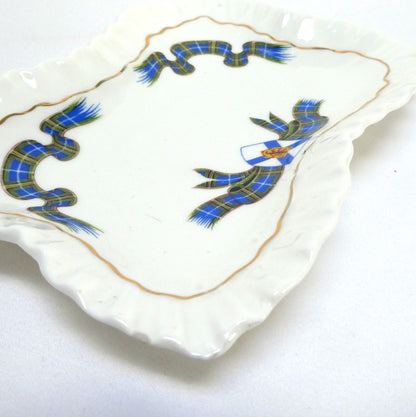 Vintage Fine Bone White China NOVA SCOTIA TARTAN and PROVINCIAL CREST TRINKET TRAY, by Adderley of England