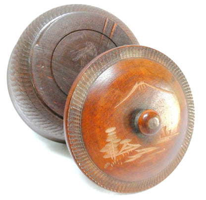 Mid-Century Japanese Carved Trinket Bowl, Tobacco Jar or Lidded-Vanity Box, Made from Katsura or Yamazakura Native Wood