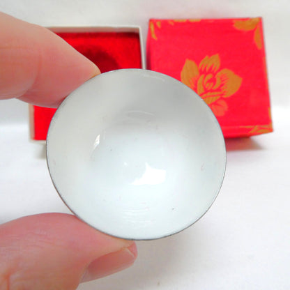 1970's Vintage Thin White Porcelain Kung Fu Teacup, Presented in the Original Lidded Red Cloth Gift Box