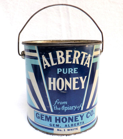 ALBERTA PURE HONEY PAIL Vintage Tin Container with Original Handle, Made in CANADA