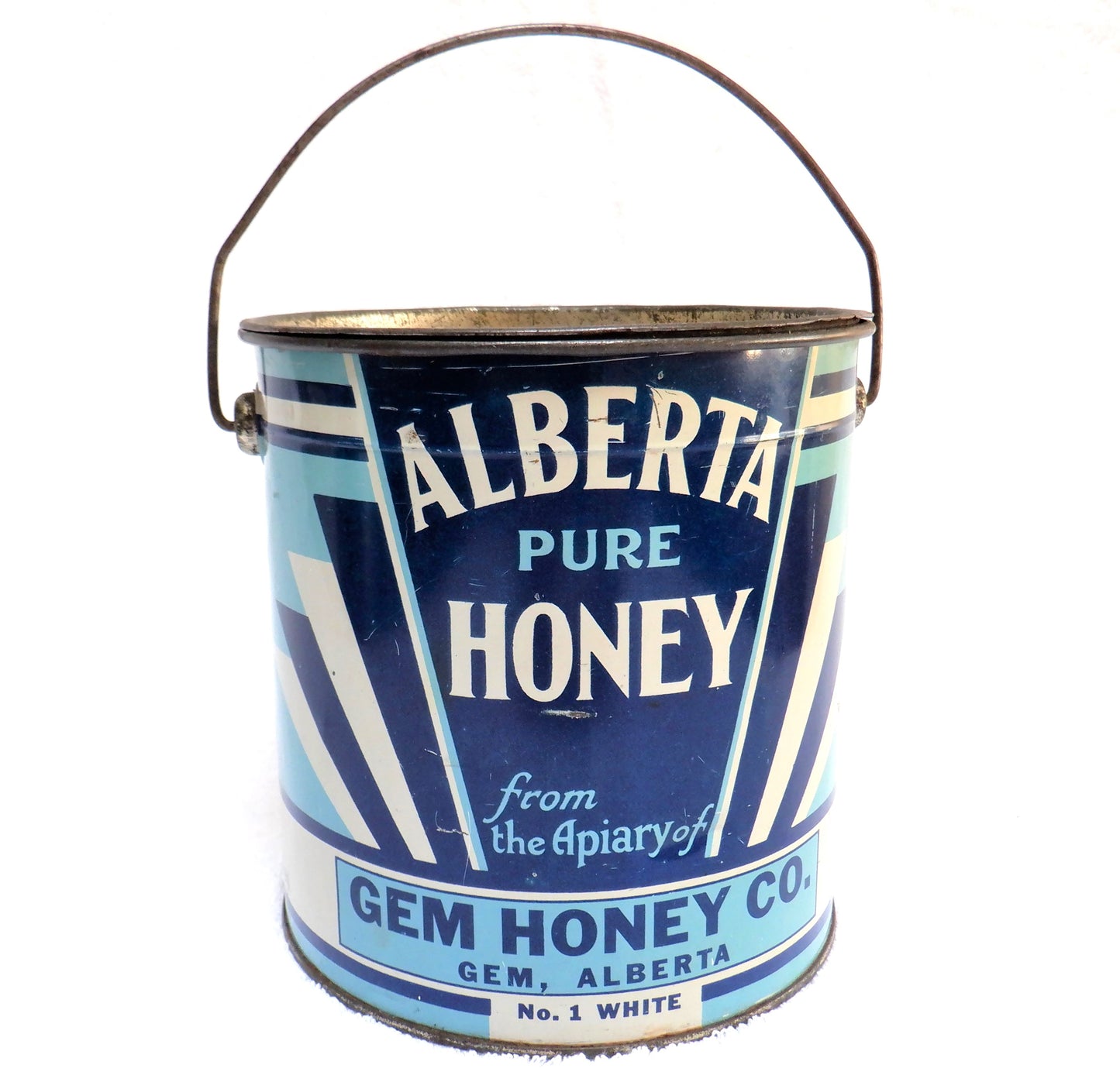 ALBERTA PURE HONEY PAIL Vintage Tin Container with Original Handle, Made in CANADA