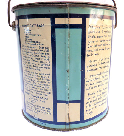 ALBERTA PURE HONEY PAIL Vintage Tin Container with Original Handle, Made in CANADA