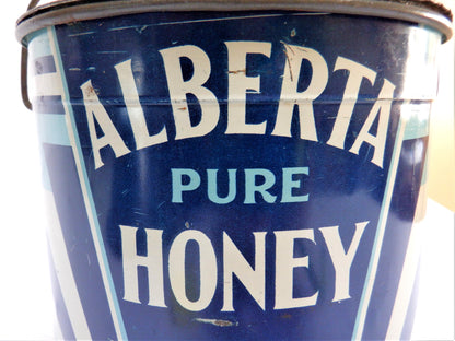 ALBERTA PURE HONEY PAIL Vintage Tin Container with Original Handle, Made in CANADA