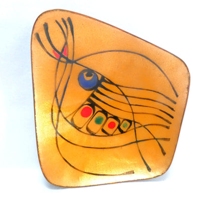 Mid-Century COPPER DISH or RING TRAY: Hand-Made and Hand-Enameled, Created by 1960's Artists Hank and Diny Frugte of Edmonton, Alberta, Canada