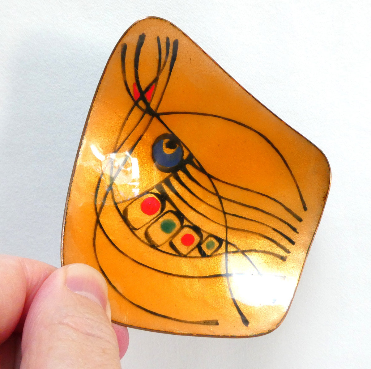 Mid-Century COPPER DISH or RING TRAY: Hand-Made and Hand-Enameled, Created by 1960's Artists Hank and Diny Frugte of Edmonton, Alberta, Canada