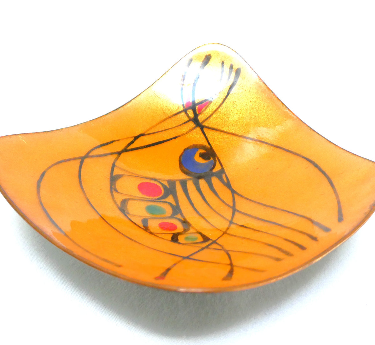 Mid-Century COPPER DISH or RING TRAY: Hand-Made and Hand-Enameled, Created by 1960's Artists Hank and Diny Frugte of Edmonton, Alberta, Canada