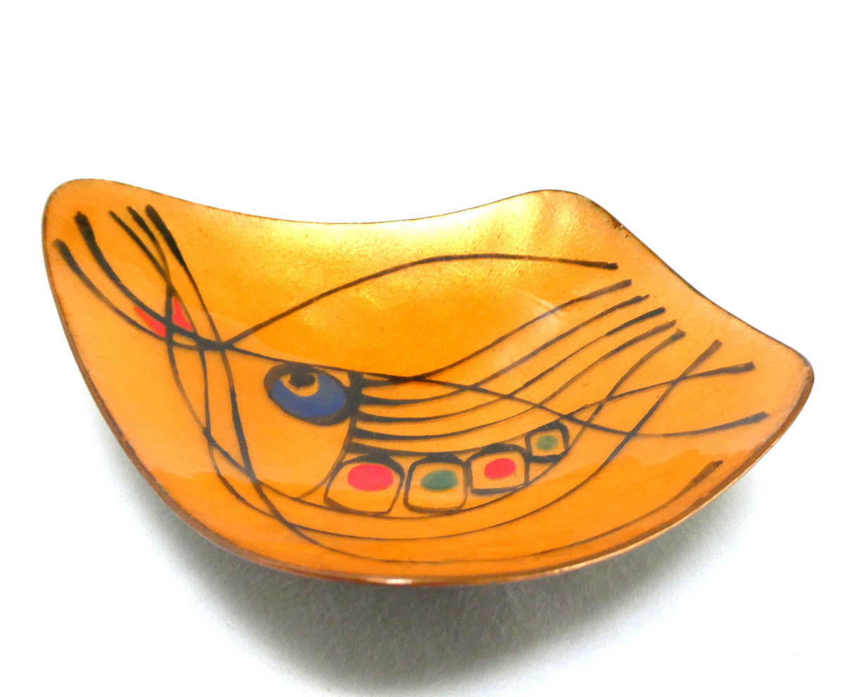 Mid-Century COPPER DISH or RING TRAY: Hand-Made and Hand-Enameled, Created by 1960's Artists Hank and Diny Frugte of Edmonton, Alberta, Canada