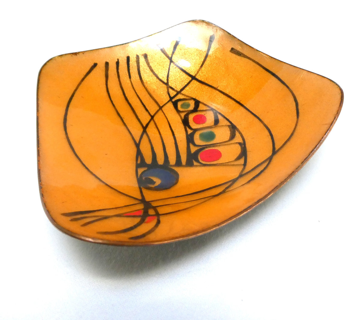 Mid-Century COPPER DISH or RING TRAY: Hand-Made and Hand-Enameled, Created by 1960's Artists Hank and Diny Frugte of Edmonton, Alberta, Canada