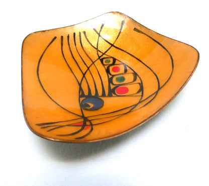 Mid-Century COPPER DISH or RING TRAY: Hand-Made and Hand-Enameled, Created by 1960's Artists Hank and Diny Frugte of Edmonton, Alberta, Canada