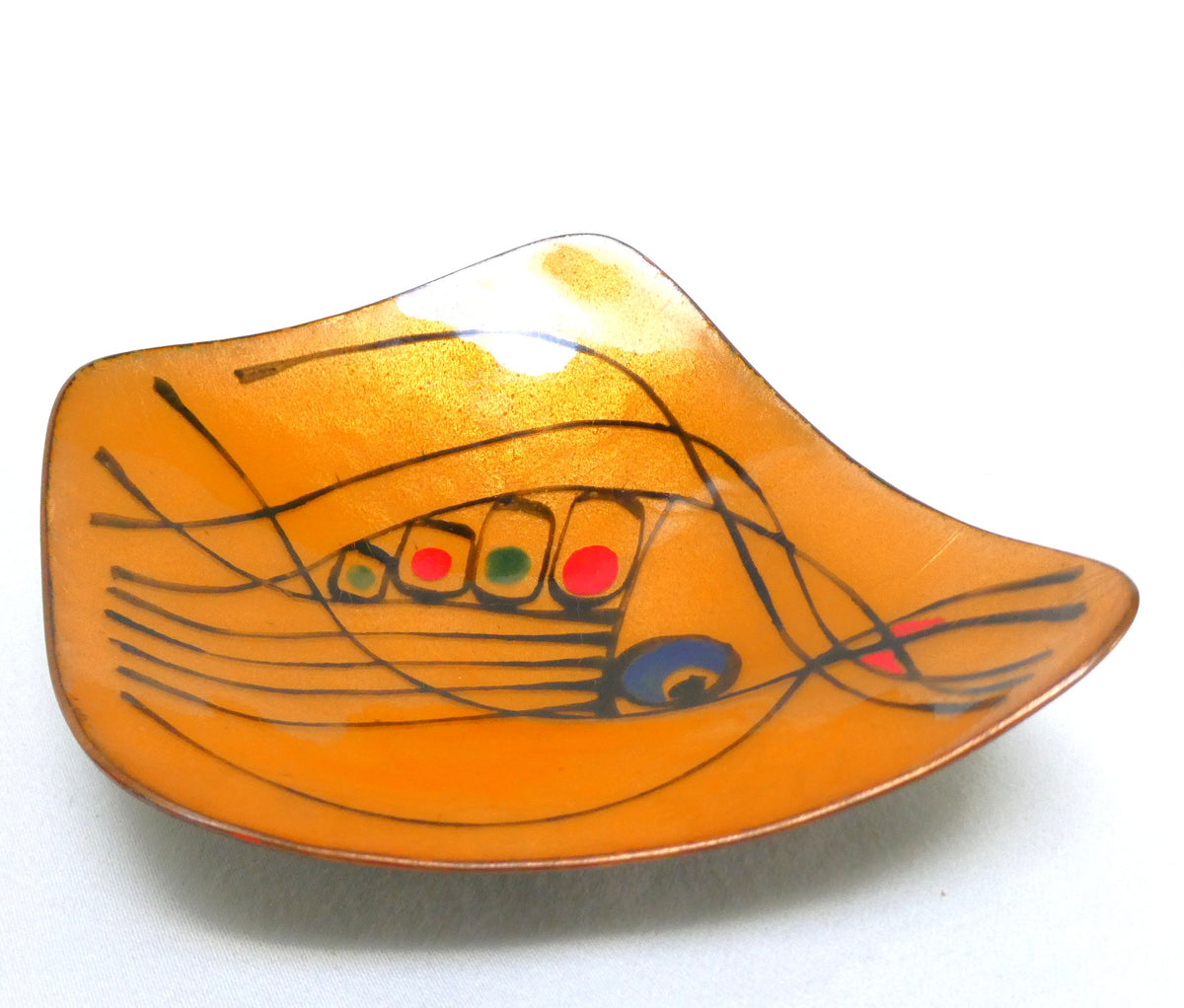 Mid-Century COPPER DISH or RING TRAY: Hand-Made and Hand-Enameled, Created by 1960's Artists Hank and Diny Frugte of Edmonton, Alberta, Canada