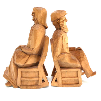 Mid-Century Hand-Carved Traditional Quebec Folk Art Wood Carvings: Featuring an Elderly 'Habitant' Couple in their Rocking Chairs