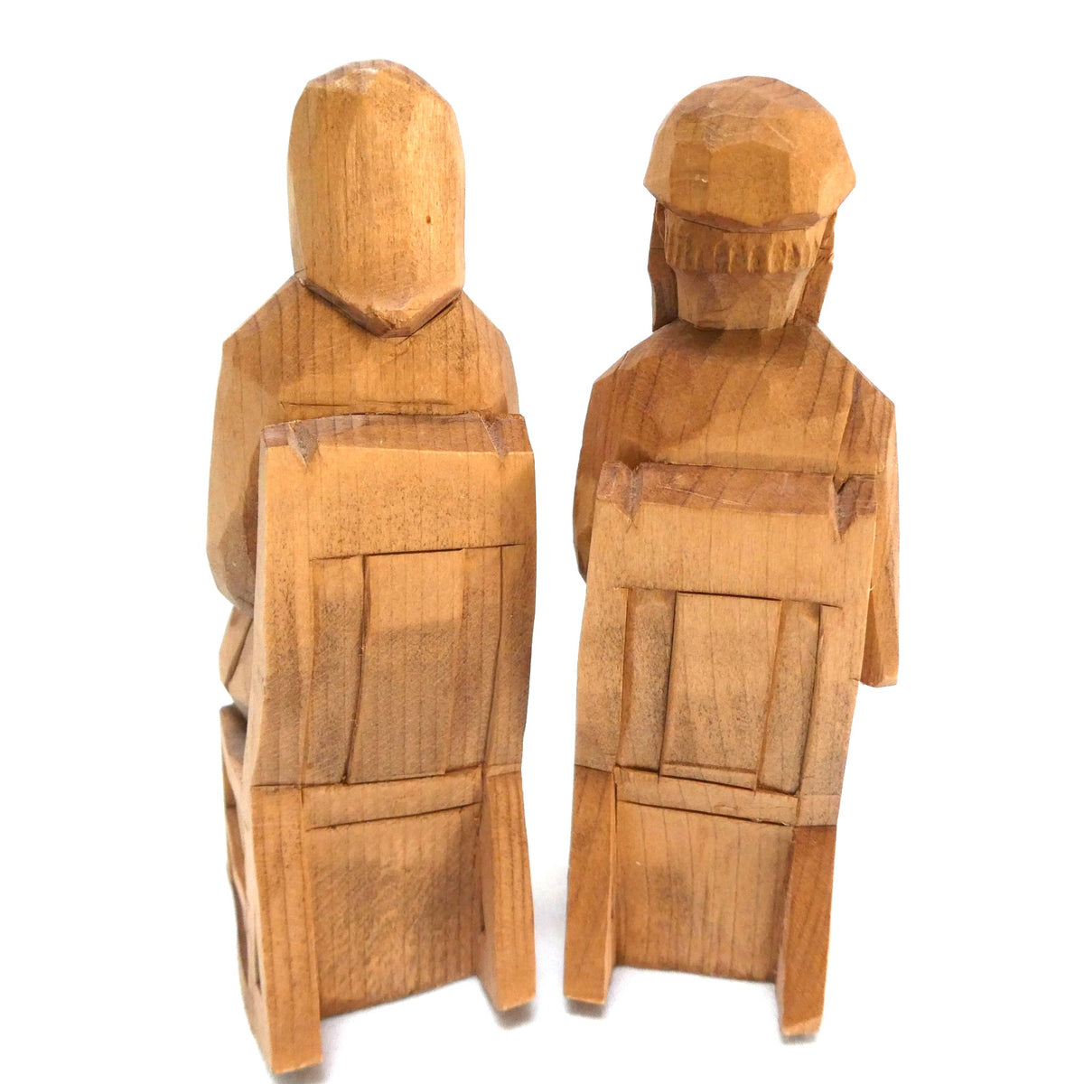 Mid-Century Hand-Carved Traditional Quebec Folk Art Wood Carvings: Featuring an Elderly 'Habitant' Couple in their Rocking Chairs
