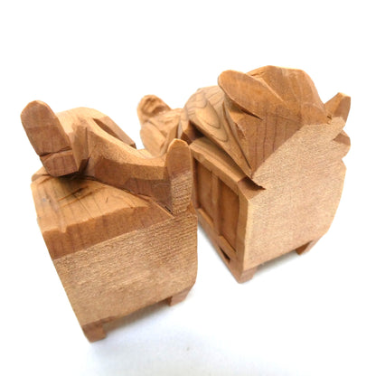 Mid-Century Hand-Carved Traditional Quebec Folk Art Wood Carvings: Featuring an Elderly 'Habitant' Couple in their Rocking Chairs