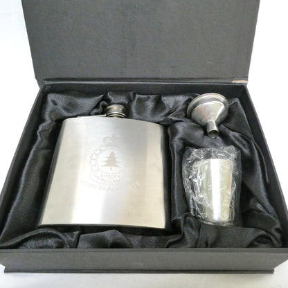 Contemporary Stainless Steel Hip Flask Gift Set: Featuring Laser-Engraved CFB Borden Juno Beach Junior Ranks Military Mess Name and Crest