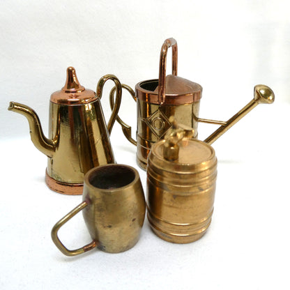 Vintage Miniature Solid Brass Novelty Items #1: Pouring Jug, Tea Kettle, Beer Barrel, and The Beer Goblet (Priced Individually)