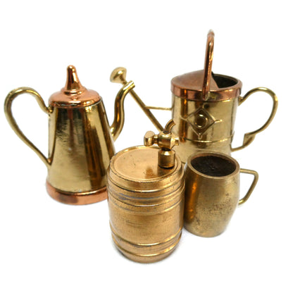 Vintage Miniature Solid Brass Novelty Items #1: Pouring Jug, Tea Kettle, Beer Barrel, and The Beer Goblet (Priced Individually)