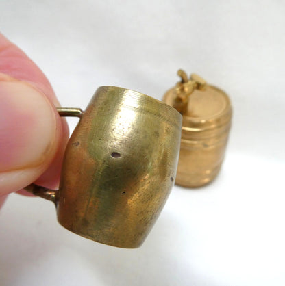 Vintage Miniature Solid Brass Novelty Items #1: Pouring Jug, Tea Kettle, Beer Barrel, and The Beer Goblet (Priced Individually)
