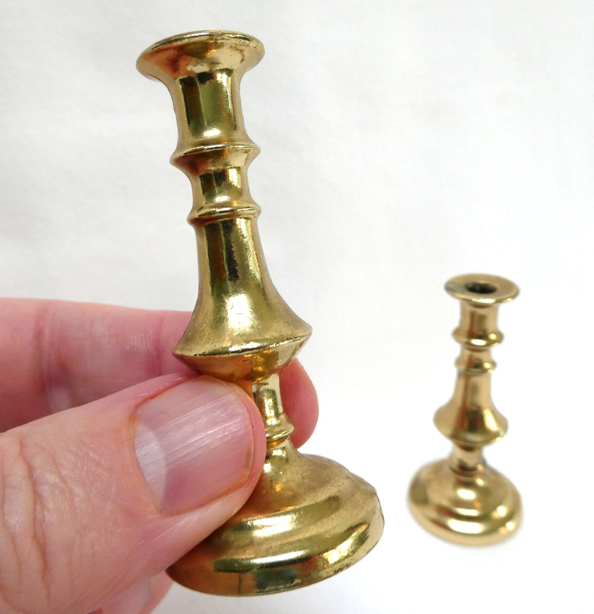Vintage Miniature Solid Brass Novelty Items #2: TWO Candle Sticks, Pitcher or Ewer, and The Mantle Clock (Priced Individually)