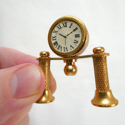 Vintage Miniature Solid Brass Novelty Items #2: TWO Candle Sticks, Pitcher or Ewer, and The Mantle Clock (Priced Individually)