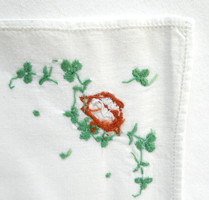A Collection of Vintage Items Celebrating IRISH ARTS AND CRAFTS: Including Irish Pillow, Shamrock Ceramic Trinket Tray, Embroidered Tea Napkin, and Ladies Linen Handkerchief Set