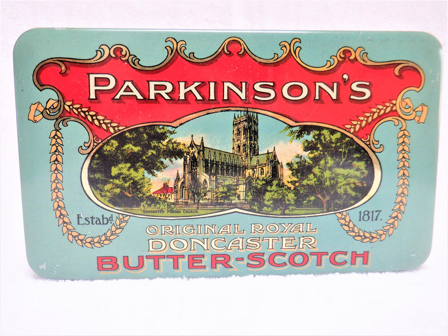 Antique Tin Container by PARKINSON'S Royal Doncaster: 'BUTTER-SCOTCH'