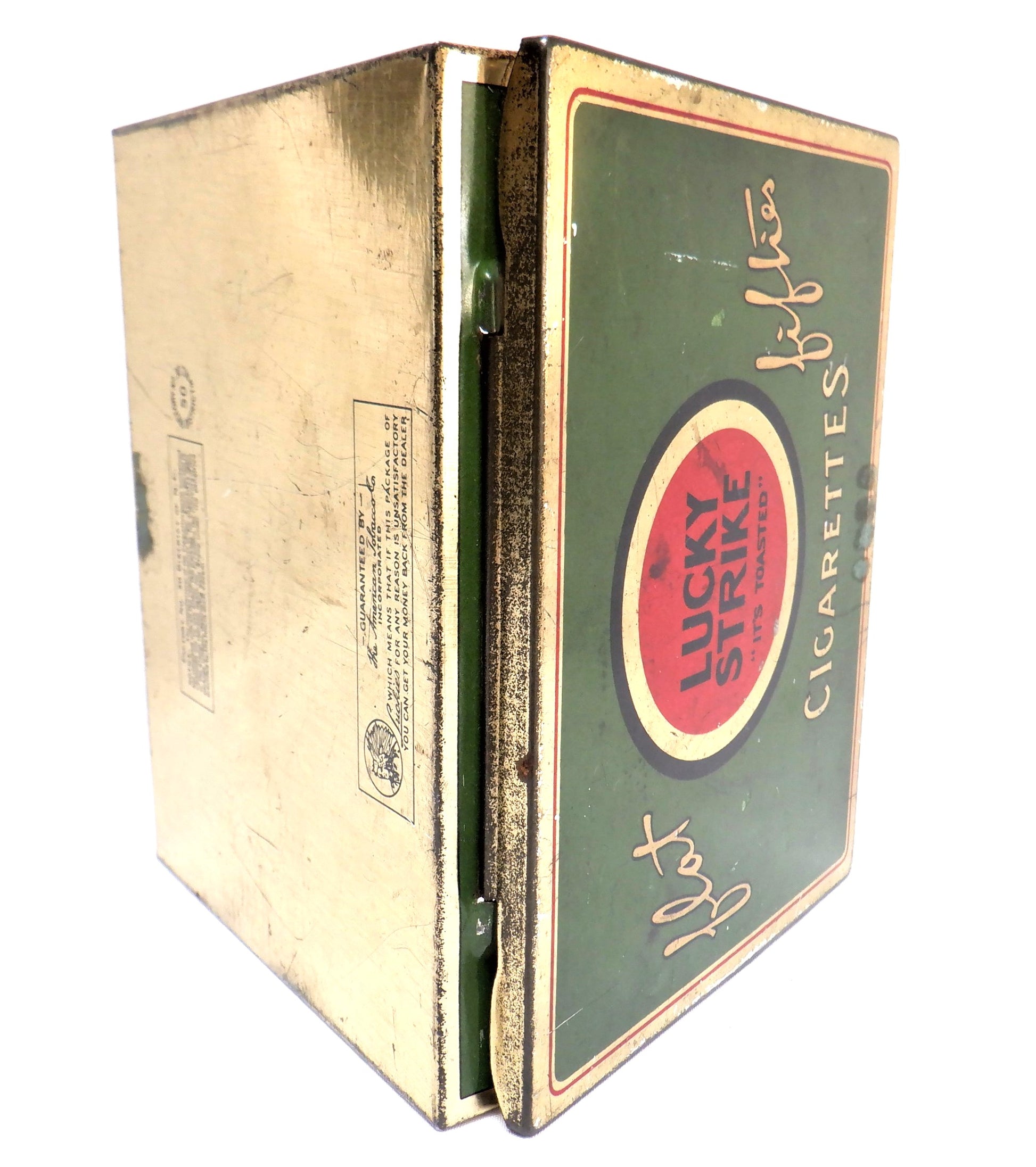 LUCKY STRIKE, It's Toasted FLAT FIFTIES CIGARETTES Vintage Tin