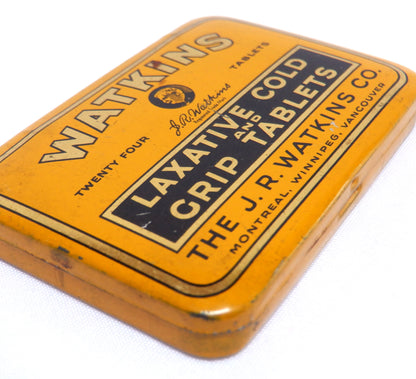 J.R. WATKINS Laxative Cold & Grip Antique Tablet Tin: RARE Canadian Address!