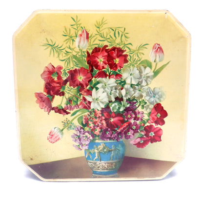 Antique Tin Cookie Container by Gray Dunn & Company of Scotland: 'PRIMULAS & TULIPS'