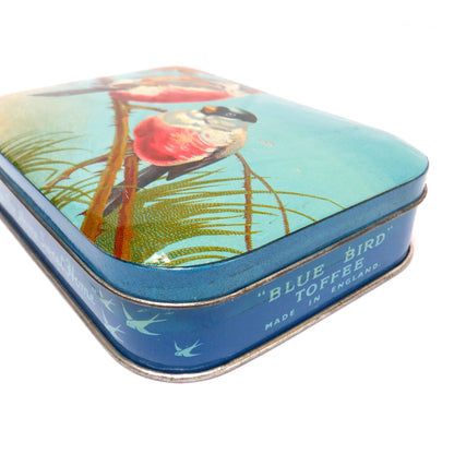 BLUE BIRD TOFFEE "RED BREASTED CHICKADEES" 1950's Vintage Tin