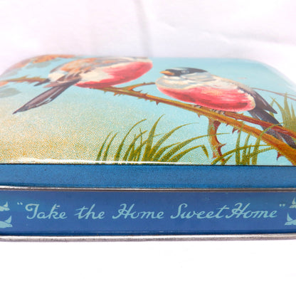 BLUE BIRD TOFFEE "RED BREASTED CHICKADEES" 1950's Vintage Tin