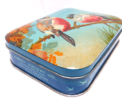 BLUE BIRD TOFFEE "RED BREASTED CHICKADEES" 1950's Vintage Tin