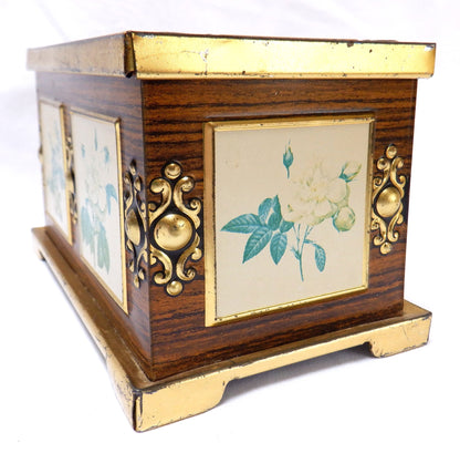 BLUE BIRD Confectionery Vintage Tin Container: 'Yellow Flower Chest'