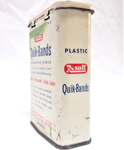 REXALL QUICK-BANDS, Assorted Bandages Medical Vintage Tin Container, Made in Canada!