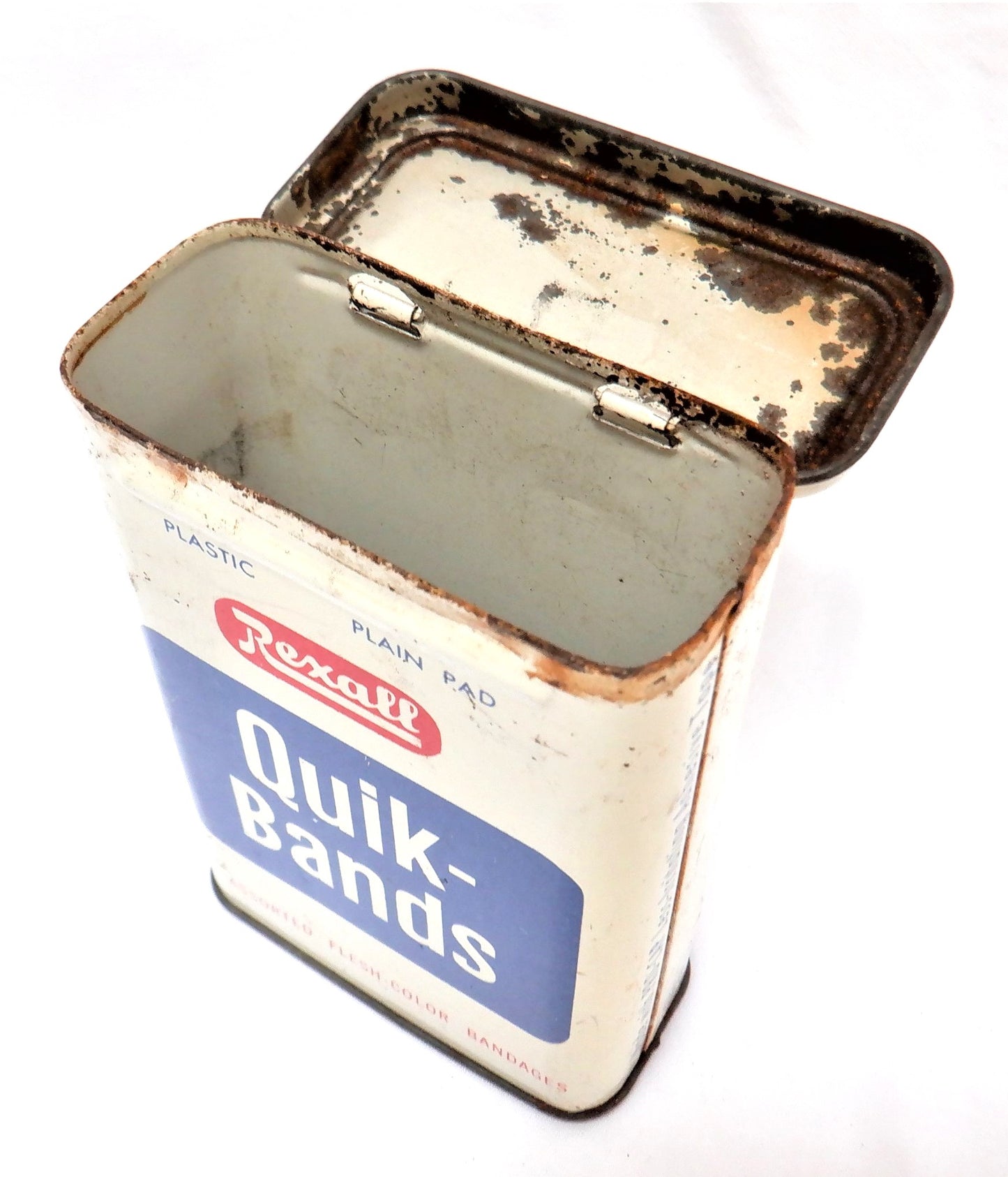 REXALL QUICK-BANDS, Assorted Bandages Medical Vintage Tin Container, Made in Canada!