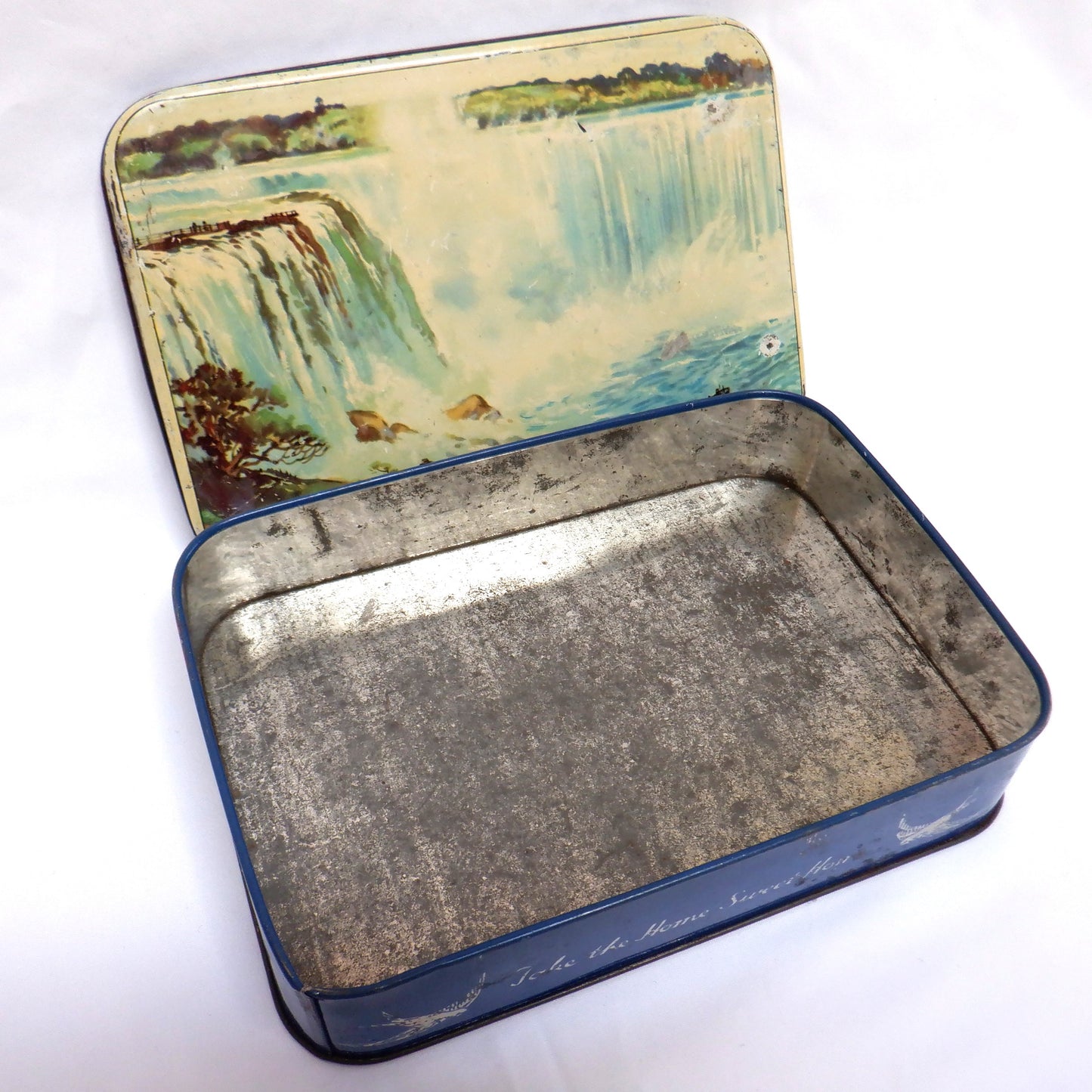 Antique Tin from BLUE BIRD TOFFEE: 'AMERICAN NIAGARA FALLS & THE MAID OF THE MIST'