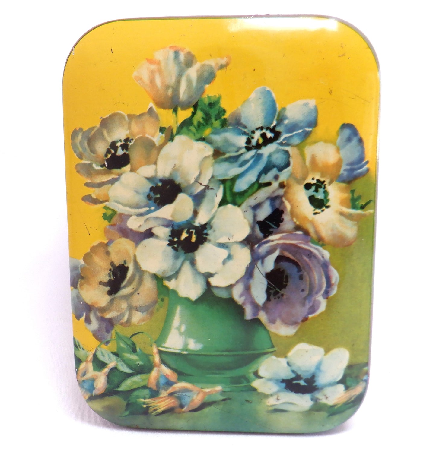 BLUE BIRD TOFFEE ANTIQUE TIN: "Green Vase & Flowers" #2