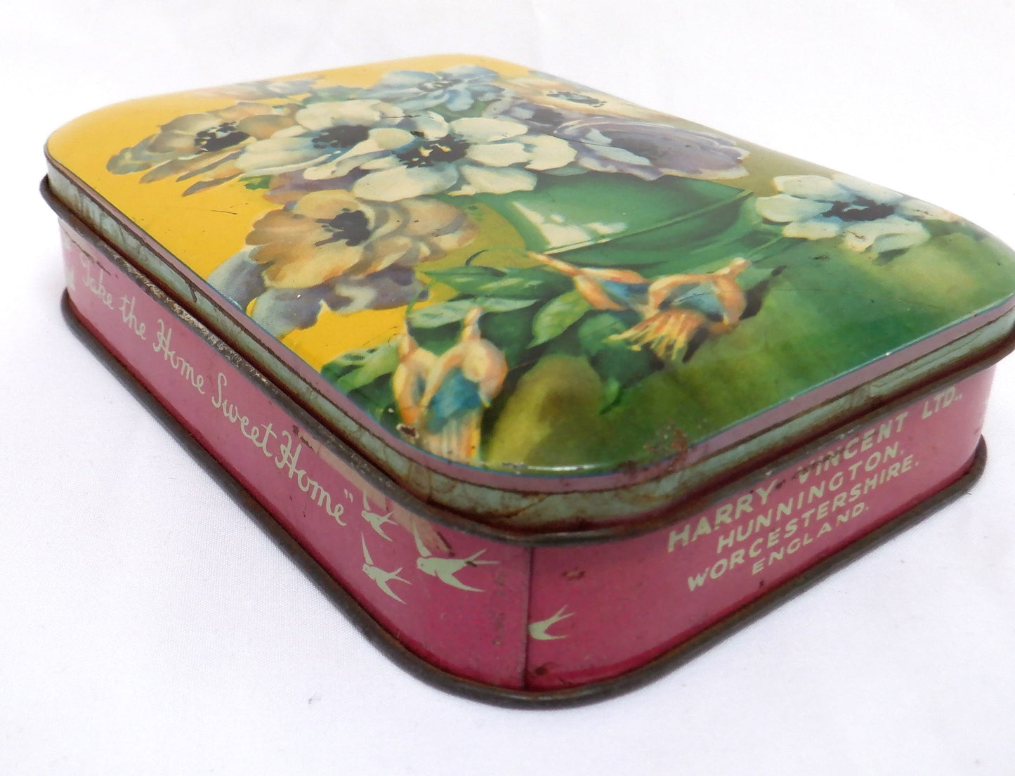 BLUE BIRD TOFFEE ANTIQUE TIN: "Green Vase & Flowers" #2