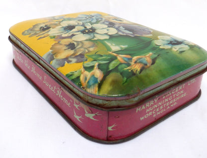 BLUE BIRD TOFFEE ANTIQUE TIN: "Green Vase & Flowers" #2