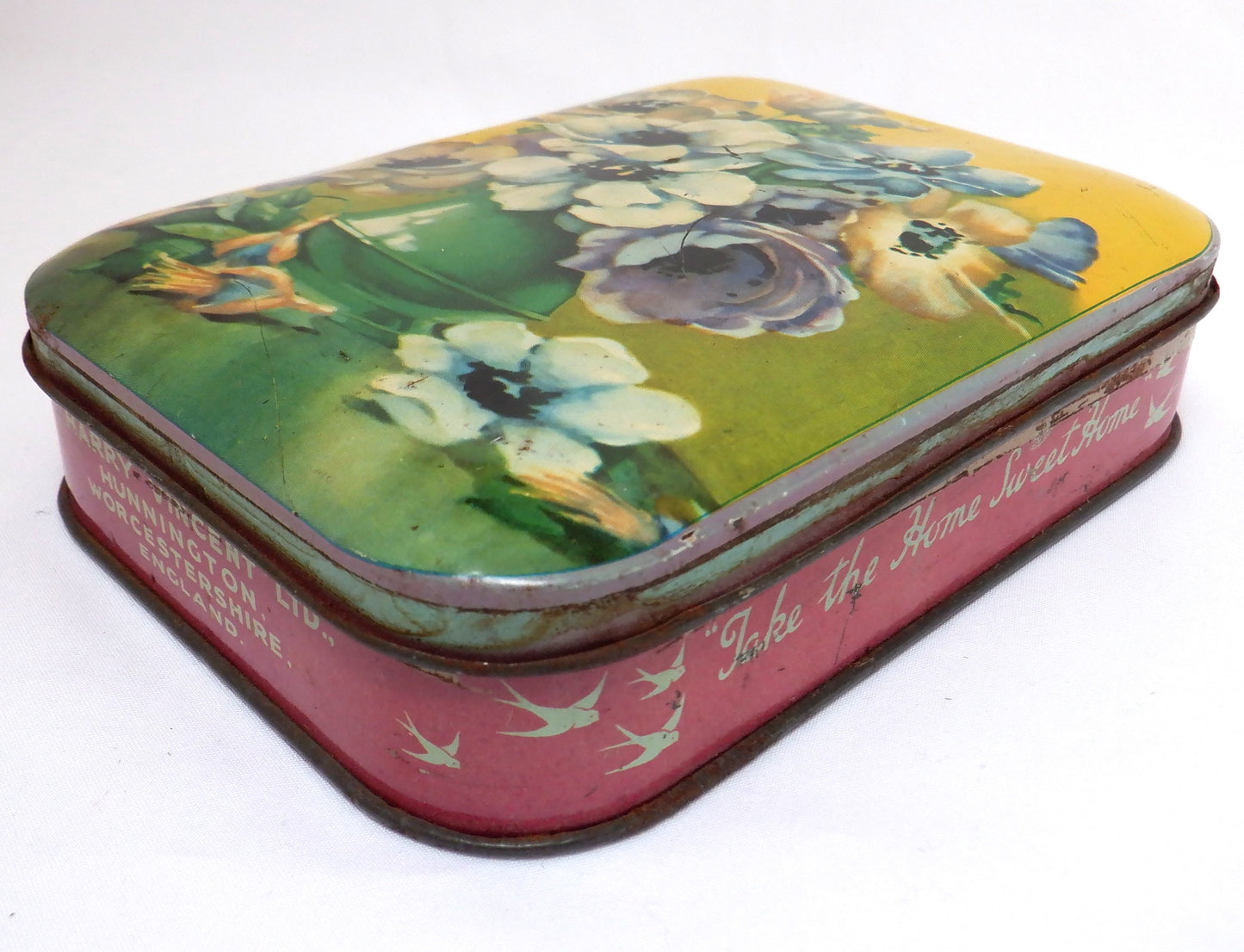 BLUE BIRD TOFFEE ANTIQUE TIN: "Green Vase & Flowers" #2